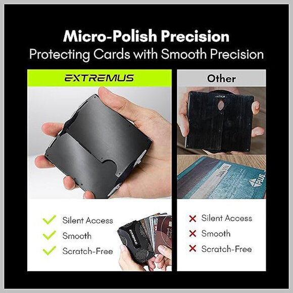 Mens Wallet, Slim Tactical Wallet with Money Clip, Classics - Black - Picture 2 of 9